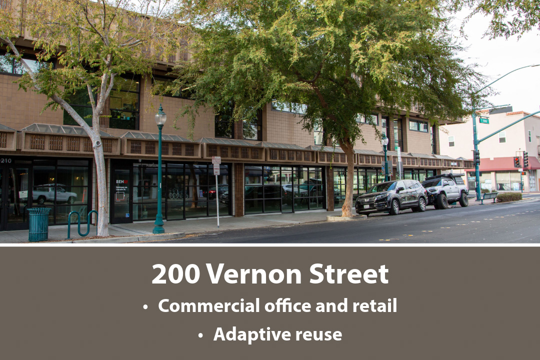 A renovated building with a commercial office on the second floor and retail space on the first floor.